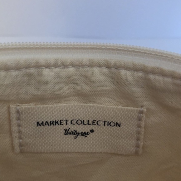 Thirty-one Market Pouch with embroidery. Twill fabric & brown trim. Lined. NWT! - Picture 3 of 4